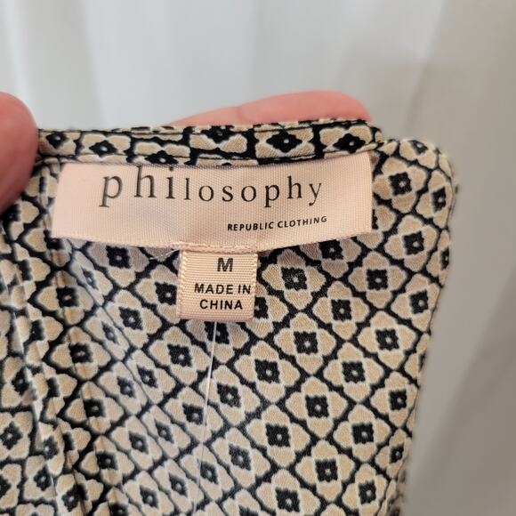 Philosophy Split Hem Tunic Shell Black White Tan, M, NWT - Picture 10 of 11